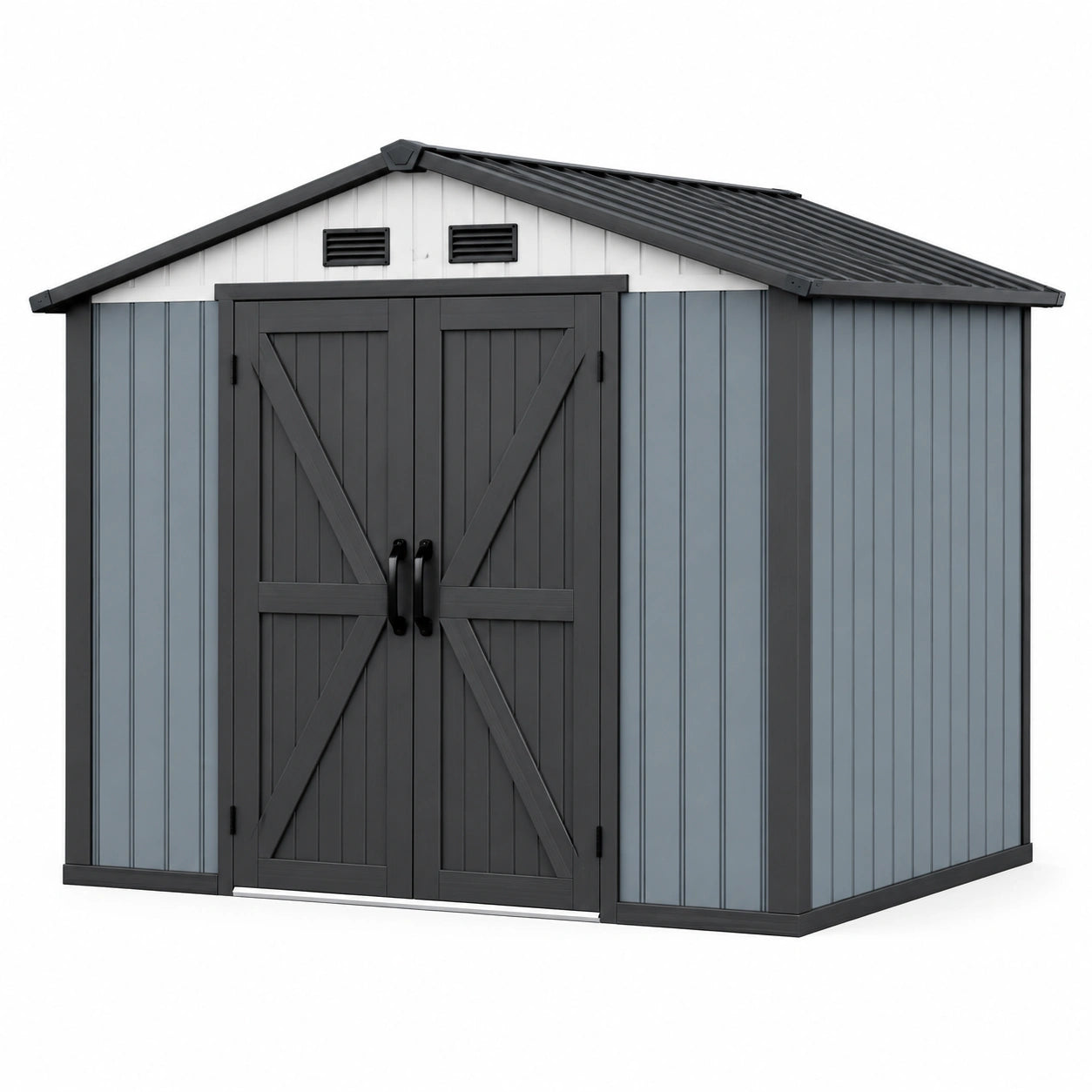 Abri de jardin 240 x 180 x 220 cm en résine gris anthracite avec portes doubles