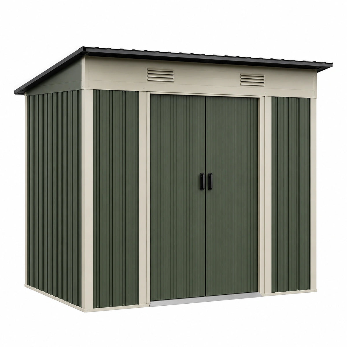 Abri de jardin 213 x 130 x 184 cm en acier vert gris avec portes doubles ventilées