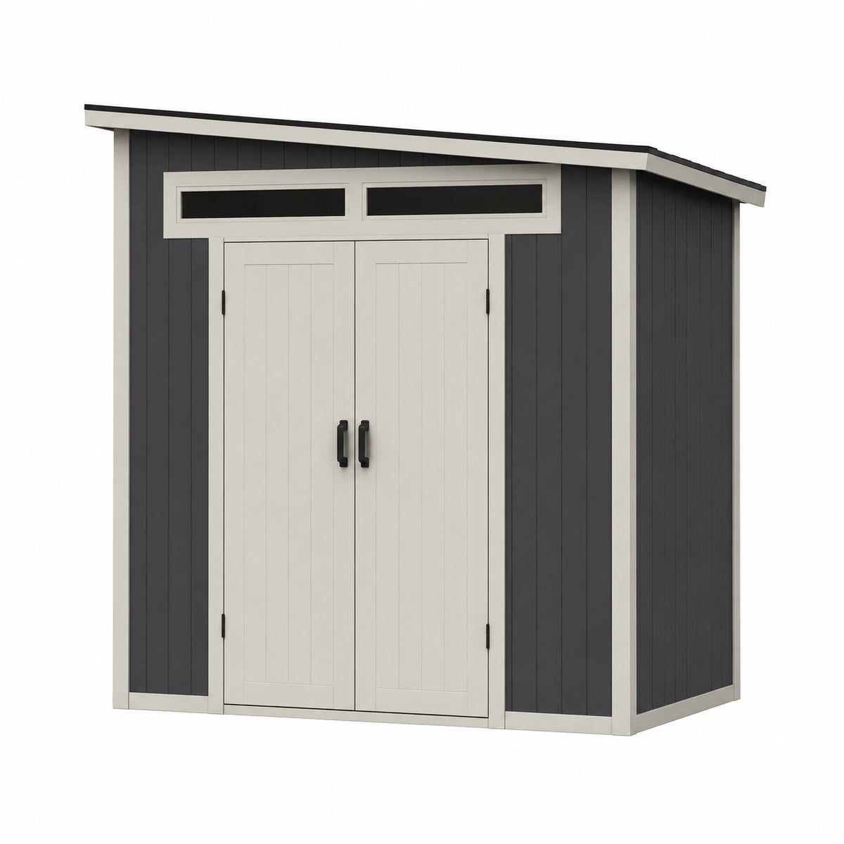 Abri de jardin 180 x 120 x 200 cm en résine gris anthracite et blanc à double porte