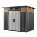 Abri de jardin 213 x 130 x 185 cm en acier gris anthracite et brun à double porte ventilée