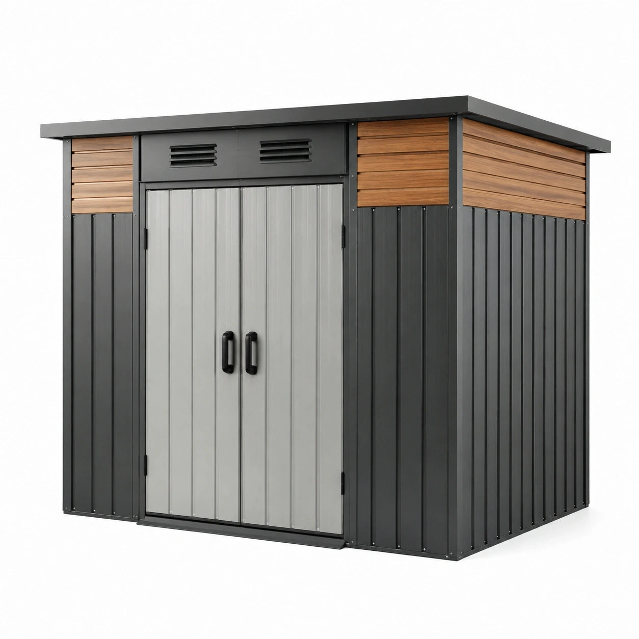 Abri de jardin 213 x 130 x 185 cm en acier gris anthracite et brun à double porte ventilée