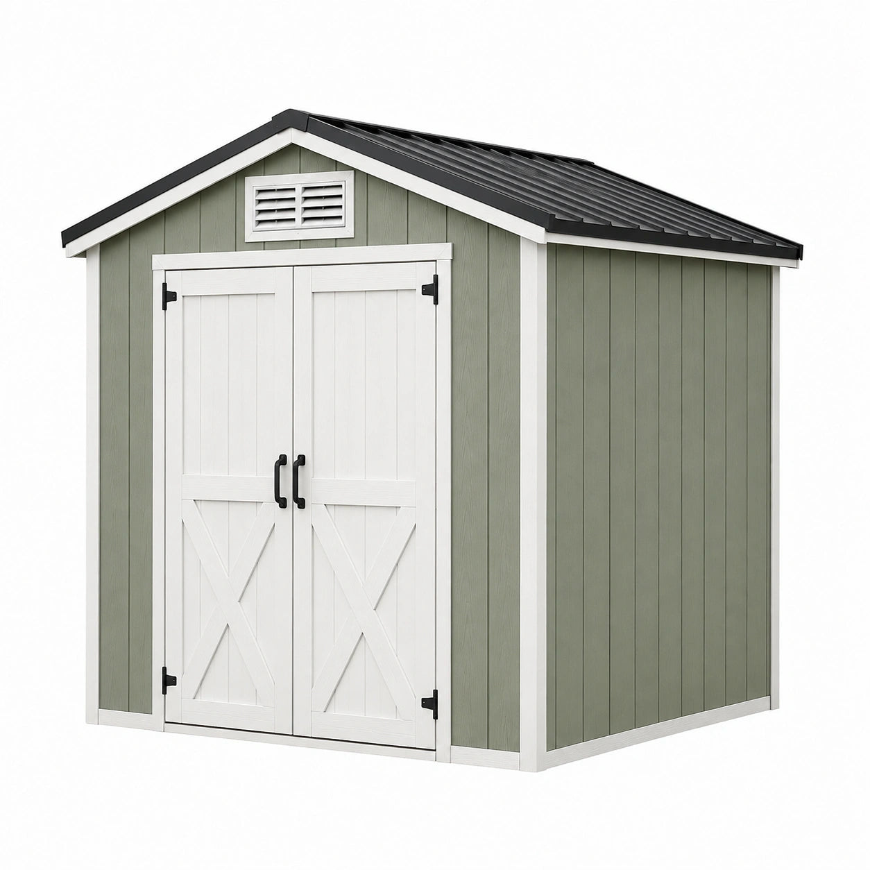Abri de jardin 213 x 127 x 190 cm en résine vert sauge blanc rangement extérieur à double porte
