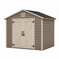 Abri de jardin 214 x 132 x 189 cm en résine taupe avec double porte et toit incliné