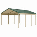 Abri voiture 600 x 300 x 270 cm en acier beige vert avec toit incliné