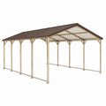 Carport 600 x 300 x 270 cm en acier beige et marron à toit à deux pentes