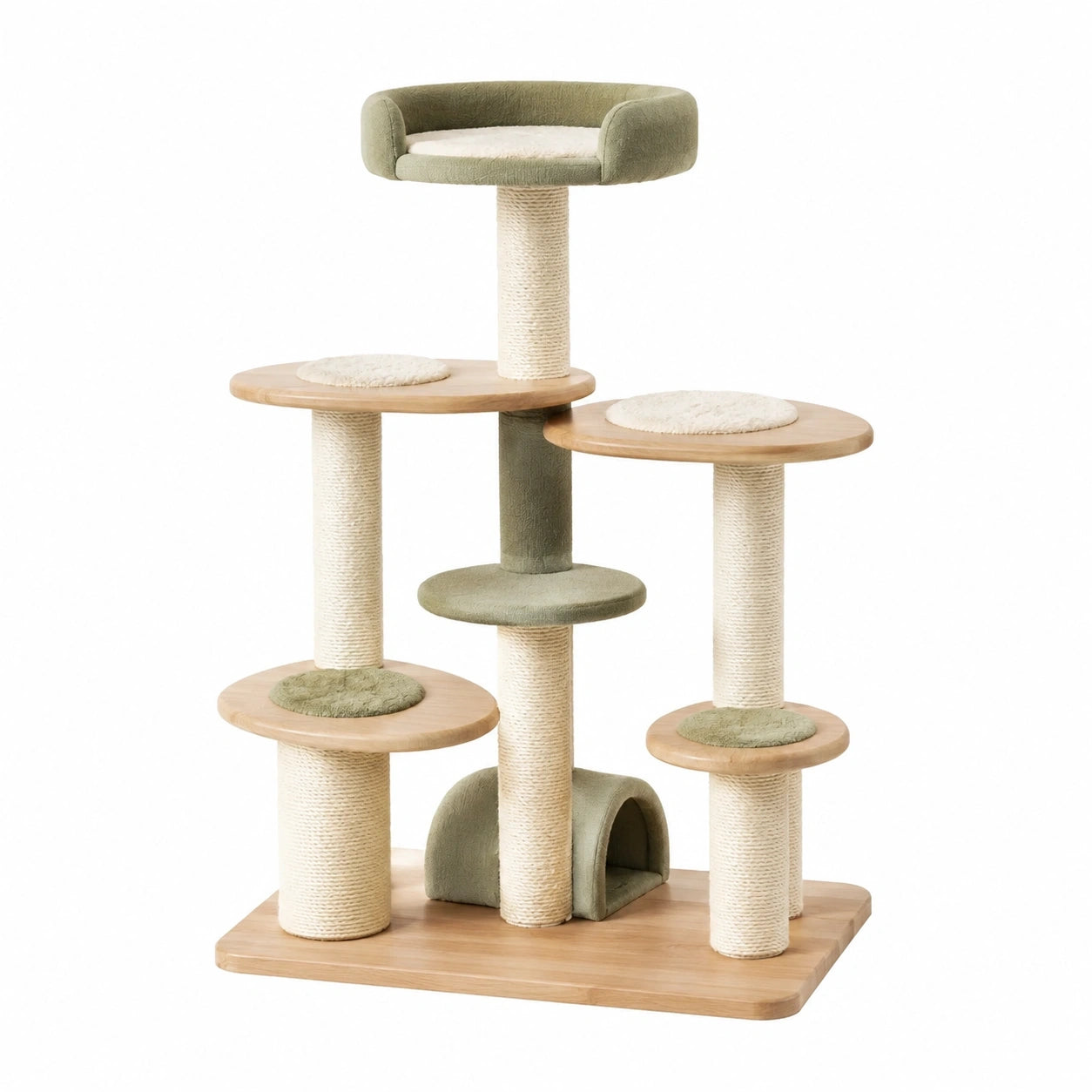 Arbre à chat 70 x 50 x 150 cm en bois et sisal vert avec plateformes griffoirs et niche