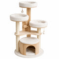 Arbre à chat 60 x 60 x 145 cm en bois beige avec plateformes griffoirs et niche