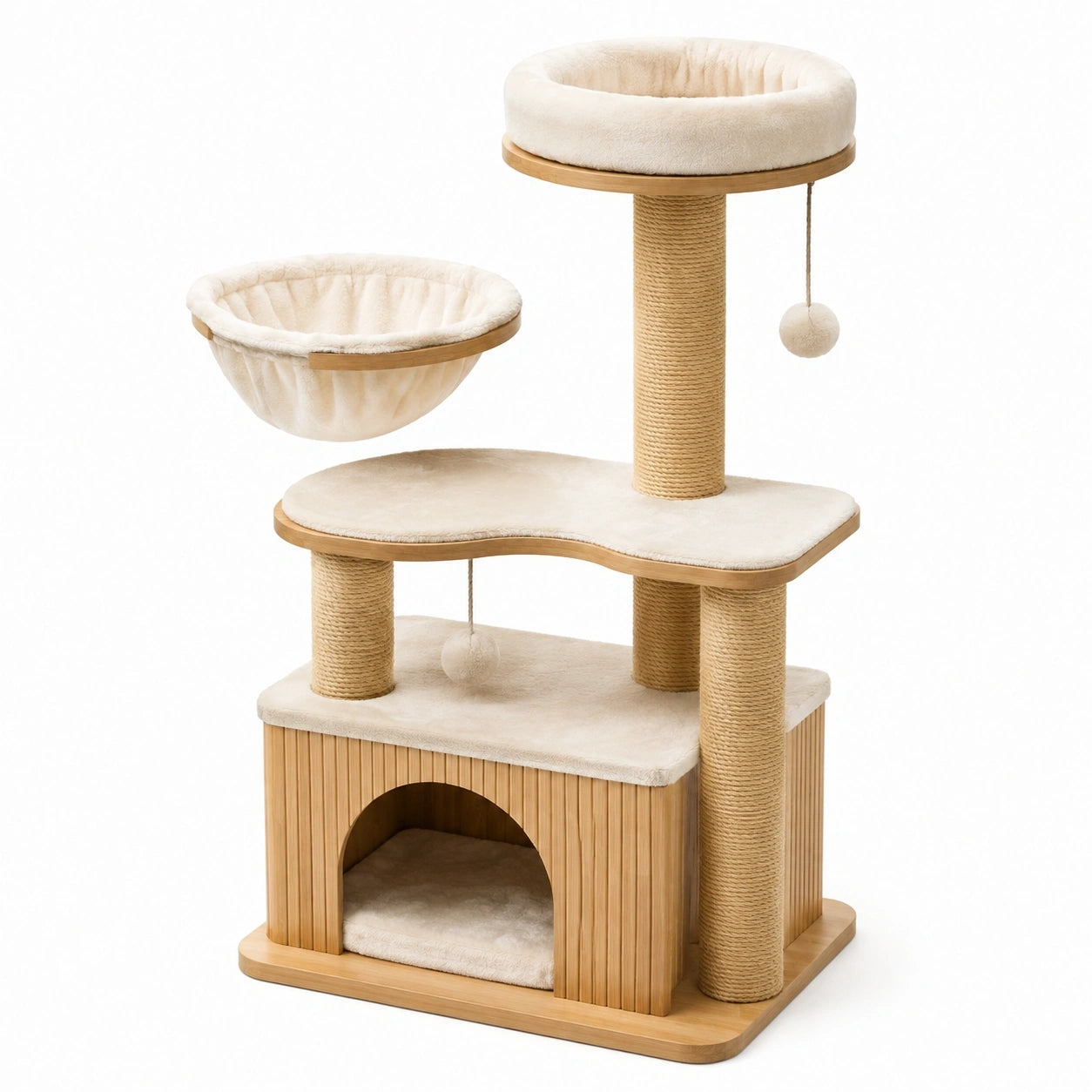 Arbre à chat 60 x 50 x 120 cm en bois beige avec griffoirs et niches