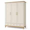 Armoire 3 portes 150 x 55 x 200 cm en bois blanc et naturel avec tiroirs style campagne