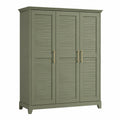 Armoire 3 portes 150 x 55 x 200 cm bois vert kaki style classique à portes persiennées