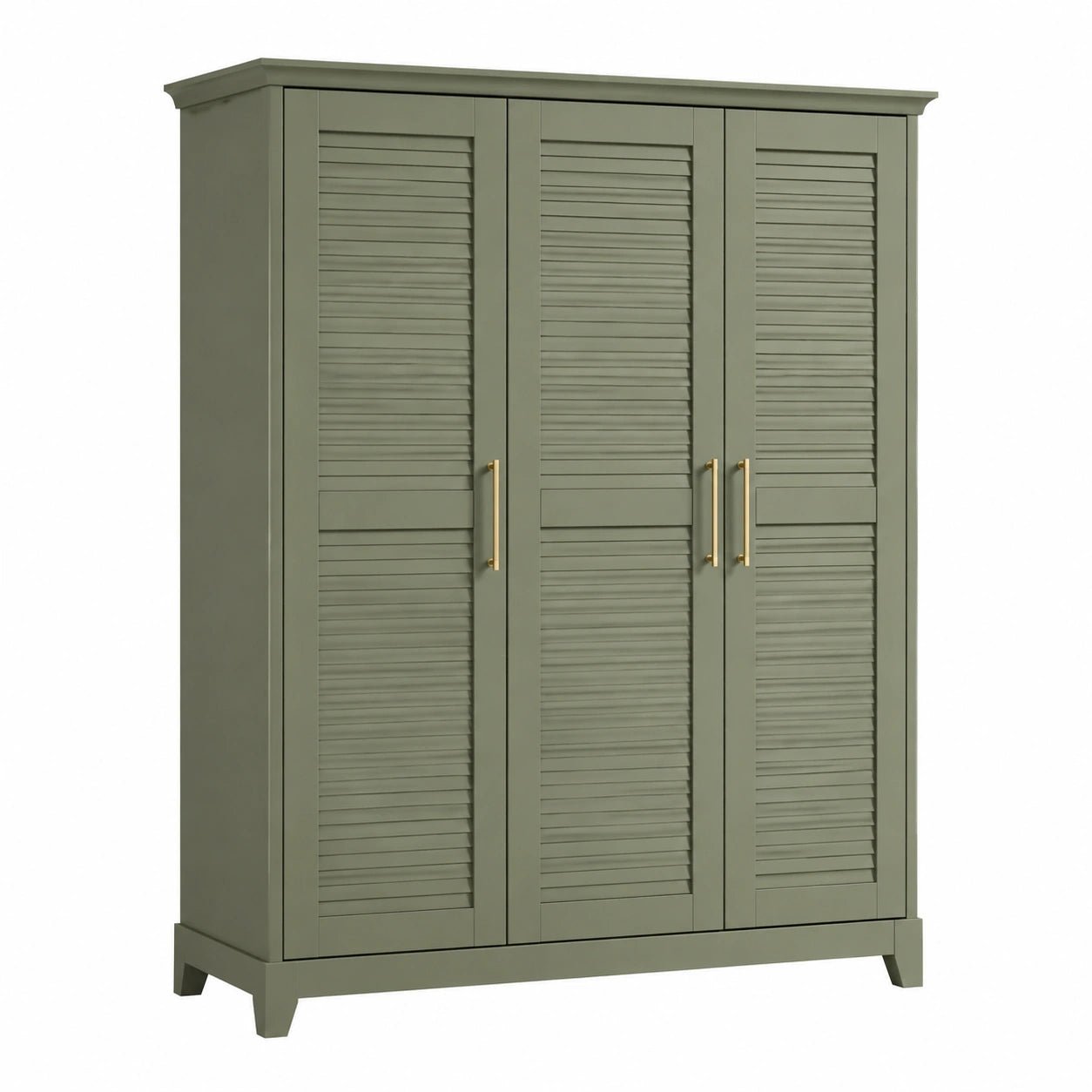 Armoire 3 portes 150 x 55 x 200 cm bois vert kaki style classique à portes persiennées