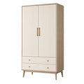 Armoire de rangement 90 x 50 x 180 cm en bois beige avec 2 portes et 2 tiroirs style contemporain