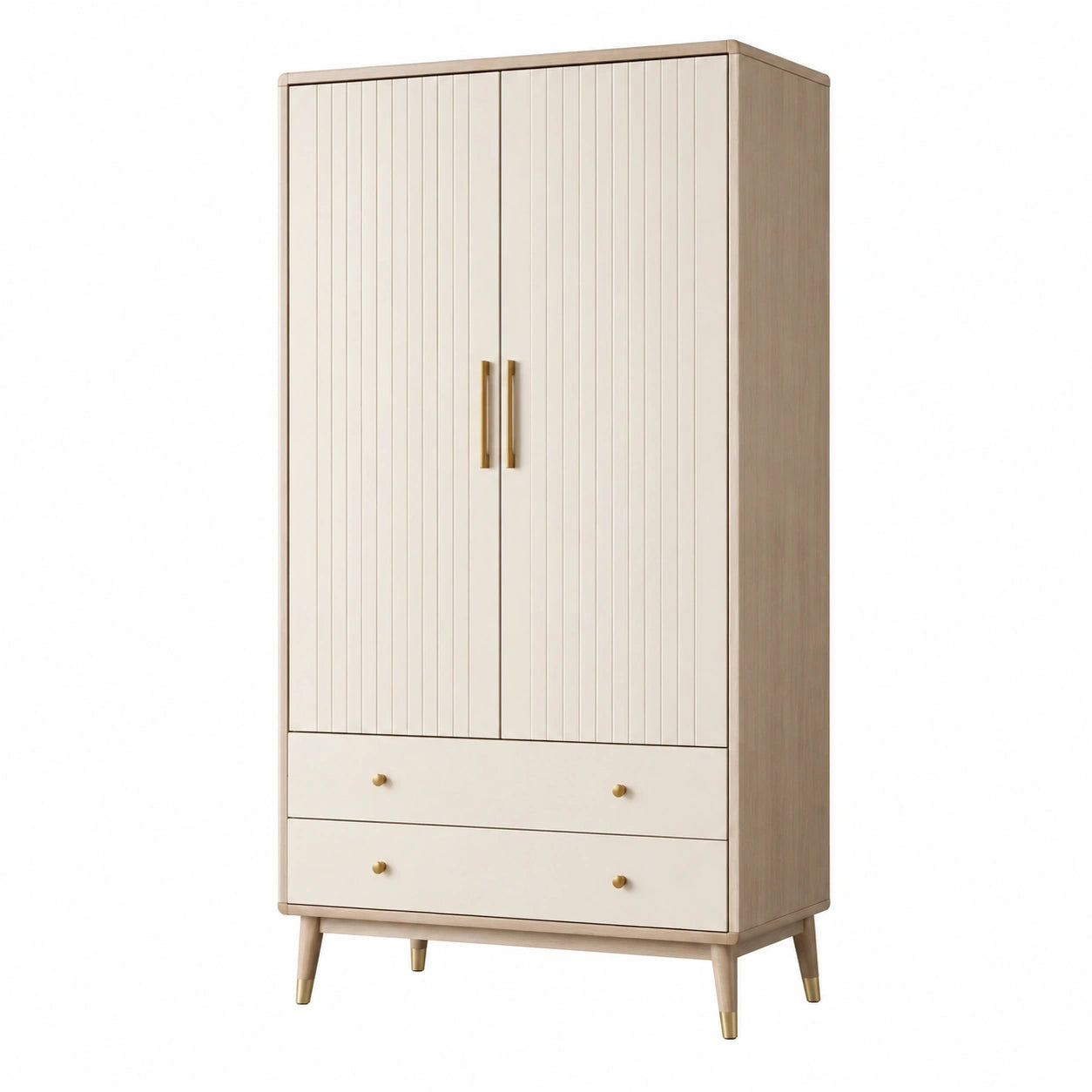 Armoire de rangement 90 x 50 x 180 cm en bois beige avec 2 portes et 2 tiroirs style contemporain