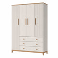 Armoire 120 x 52 x 200 cm en panneaux de bois blanc et bois naturel à 4 portes 3 tiroirs style scandinave