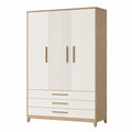 Armoire 3 portes 3 tiroirs 120 x 55 x 200 cm blanc et bois rangement moderne