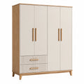 Armoire de rangement 180 x 52 x 200 cm beige et chêne clair à 4 portes et 2 tiroirs style contemporain