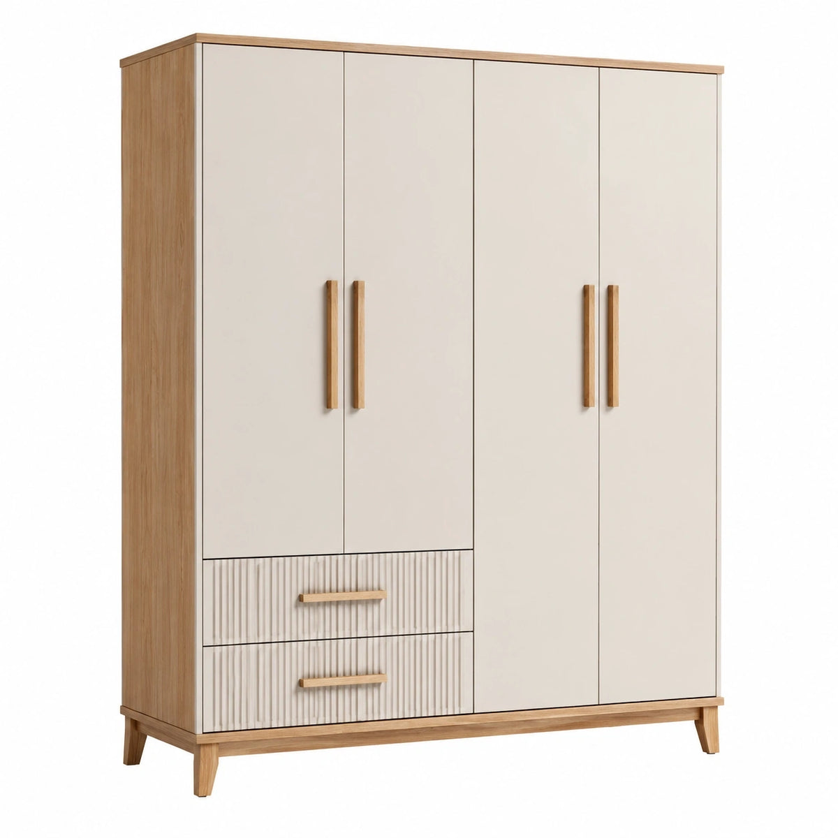 Armoire de rangement 180 x 52 x 200 cm beige et chêne clair à 4 portes et 2 tiroirs style contemporain