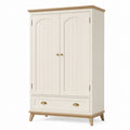 Armoire 100 x 55 x 190 cm en bois blanc et naturel avec 2 portes et tiroir style campagne