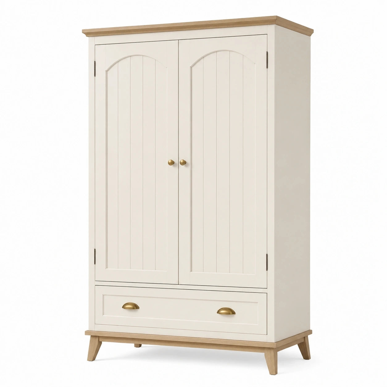 Armoire 100 x 55 x 190 cm en bois blanc et naturel avec 2 portes et tiroir style campagne