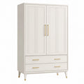 Armoire de rangement 100 x 50 x 190 cm en bois blanc et doré style contemporain à 2 portes et 2 tiroirs