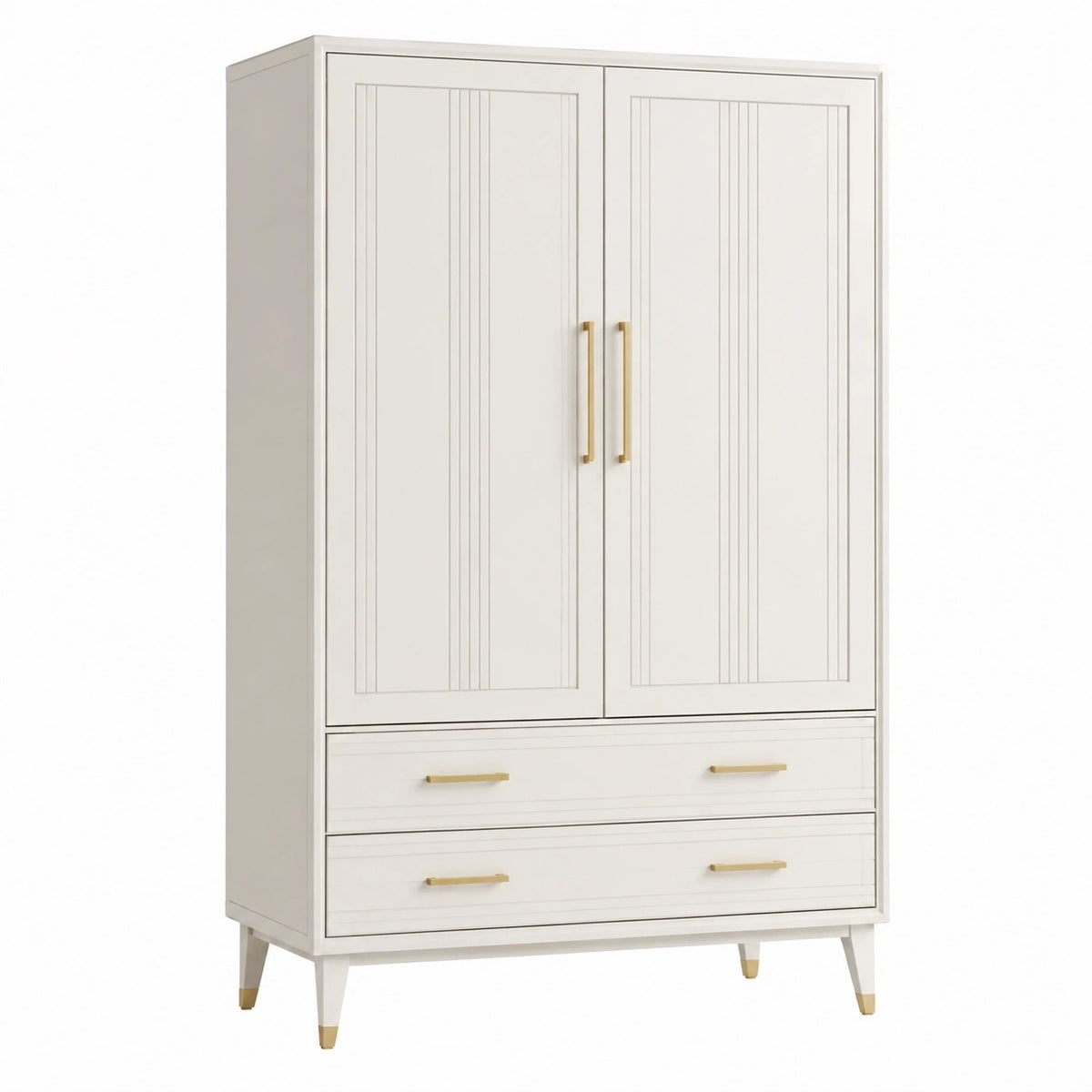 Armoire de rangement 100 x 50 x 190 cm en bois blanc et doré style contemporain à 2 portes et 2 tiroirs