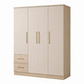 Armoire 4 portes 2 tiroirs 160 x 60 x 200 cm en bois beige pour rangement style contemporain