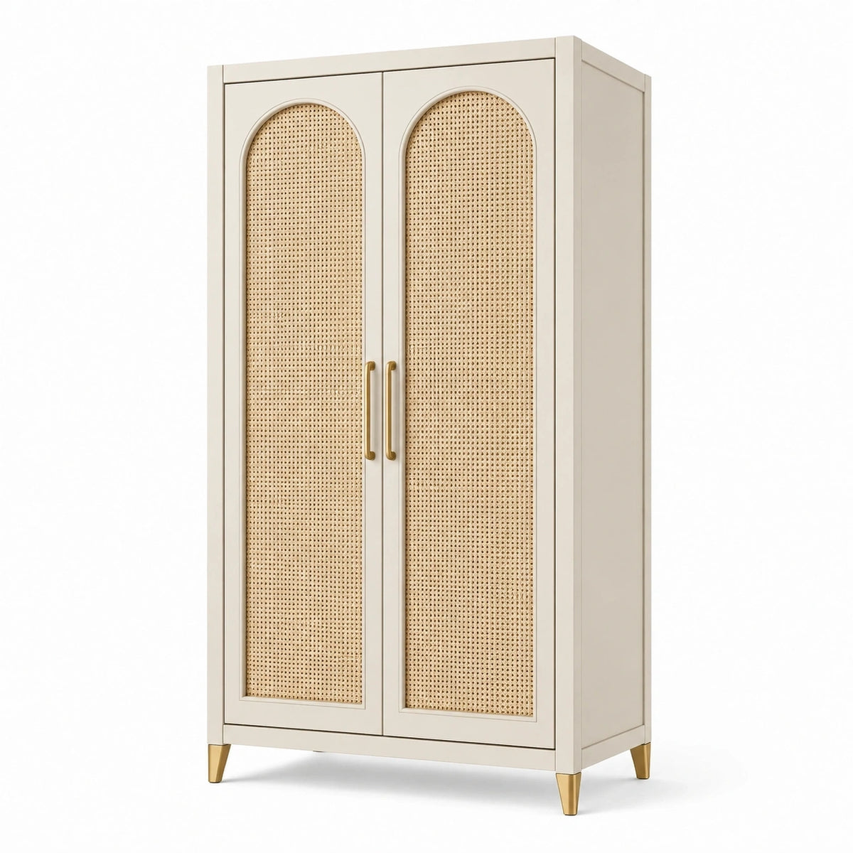 Armoire de rangement 90 x 45 x 180 cm beige en bois et cannage style naturel