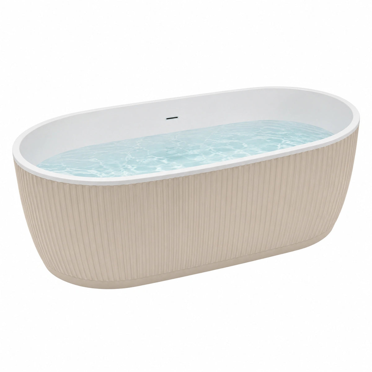 Baignoire îlot 170 x 80 cm acrylique blanc beige - ovale nervurée moderne